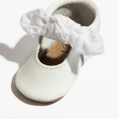 Freshly Picked Ivory Swiss Dot Knotted Bow Baby Shoe