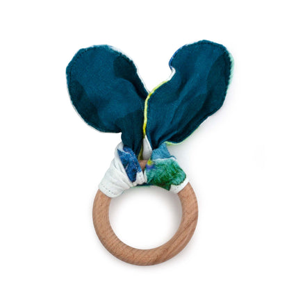 Kanga Care Muslin Crinkle Bunny Ear Teething Ring - Clover