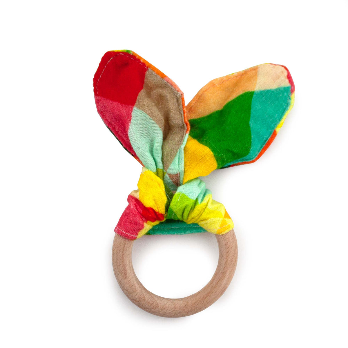 Kanga Care Muslin Crinkle Bunny Ear Teething Ring - Finn