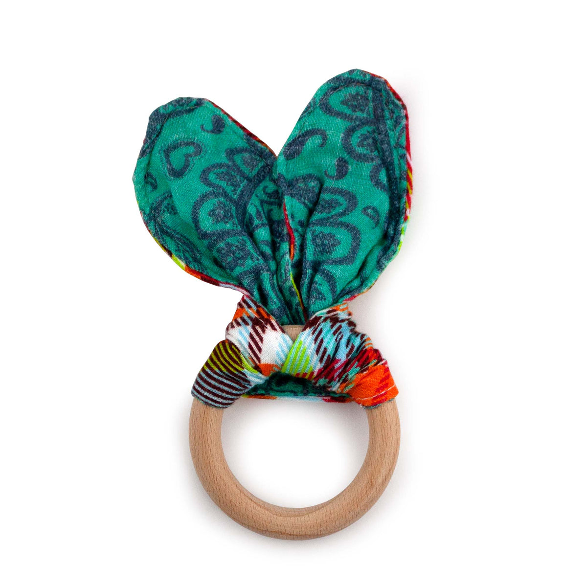 Kanga Care Muslin Crinkle Bunny Ear Teething Ring - Quinn