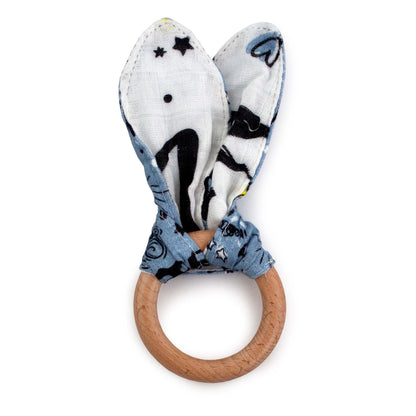 Kanga Care Muslin Crinkle Bunny Ear Teething Ring - Wander