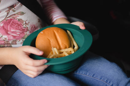 Three Little Tots Forest Green Collapsible Bowl for Travel or Home
