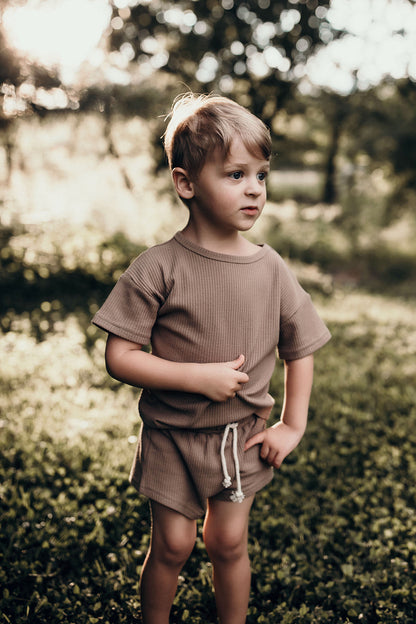 Three Little Tots Cocoa Sands Brown Waffle Two Piece Set