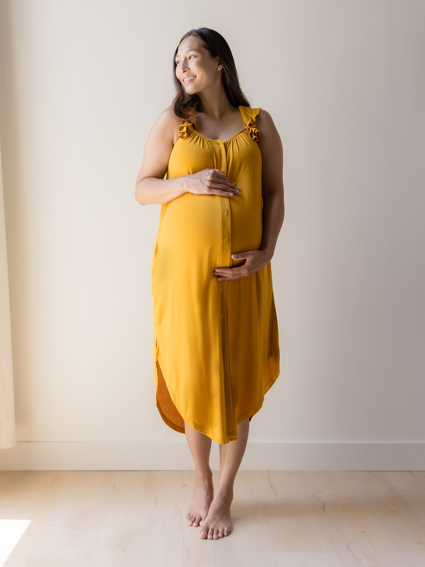 Kindred Bravely Ruffle Strap Labor & Delivery Gown Honey - Hospital & Nursing Gown