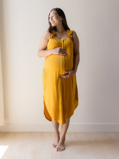 Kindred Bravely Ruffle Strap Labor & Delivery Gown Honey - Hospital & Nursing Gown