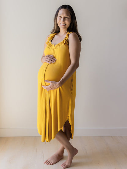 Kindred Bravely Ruffle Strap Labor & Delivery Gown Honey - Hospital & Nursing Gown