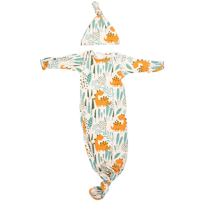 Three Little Tots Dinosaur Themed Newborn Knotted Gown