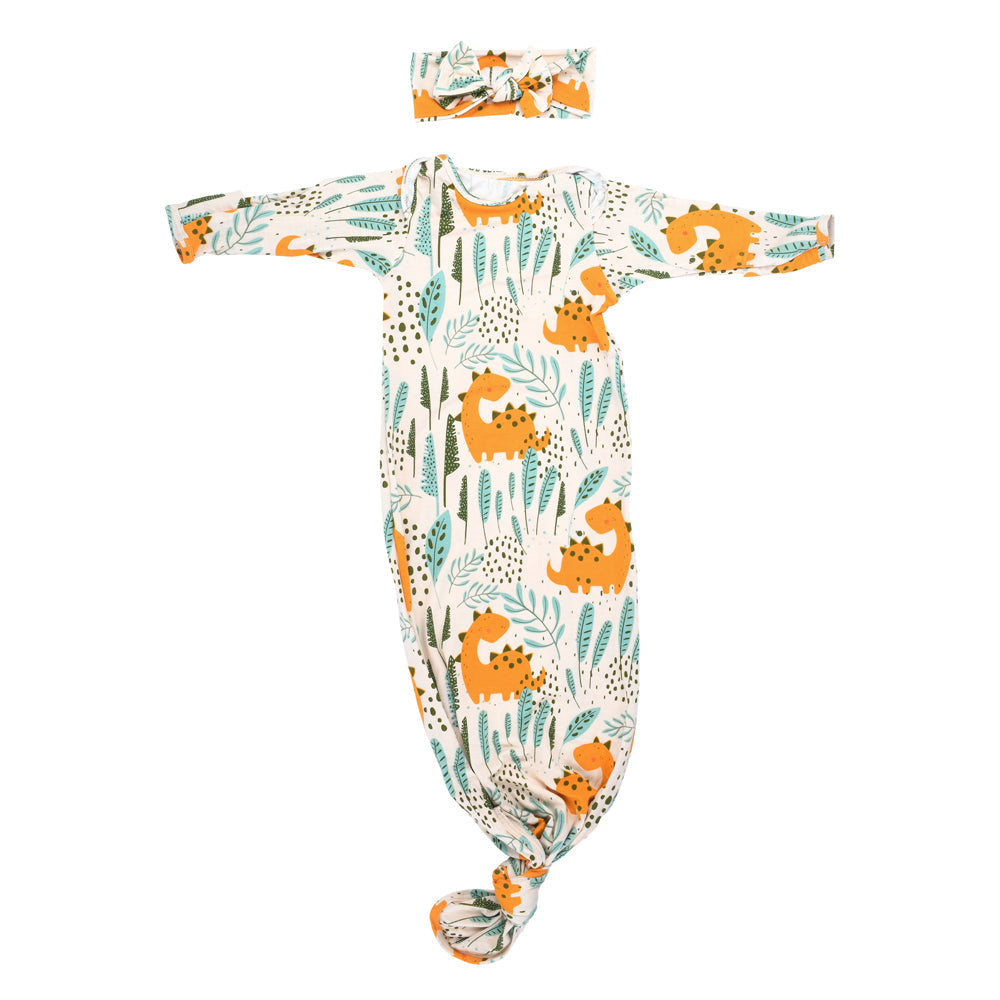 Three Little Tots Dinosaur Themed Newborn Knotted Gown