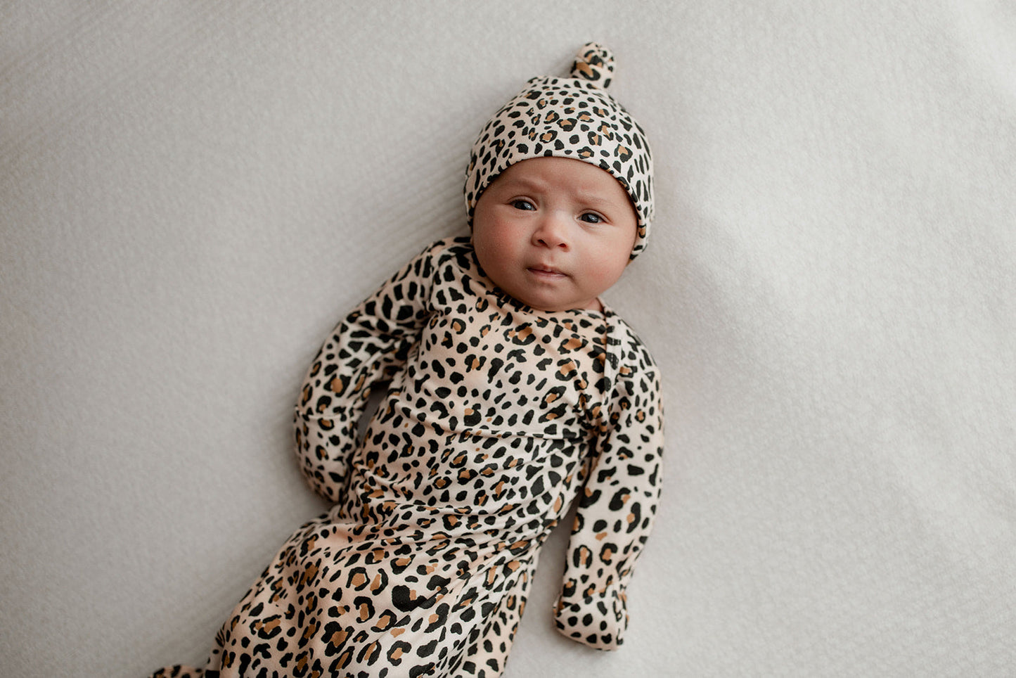 Three Little Tots Leopard Knotted Newborn Baby Gown