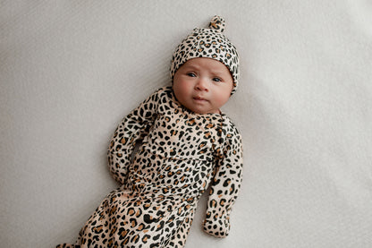 Three Little Tots Leopard Knotted Newborn Baby Gown