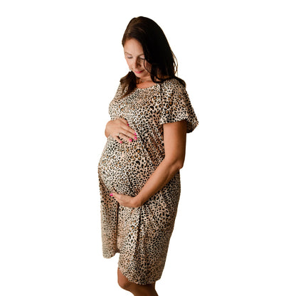 Three Little Tots Leopard Print Labor and Delivery Nursing Hospital Gown