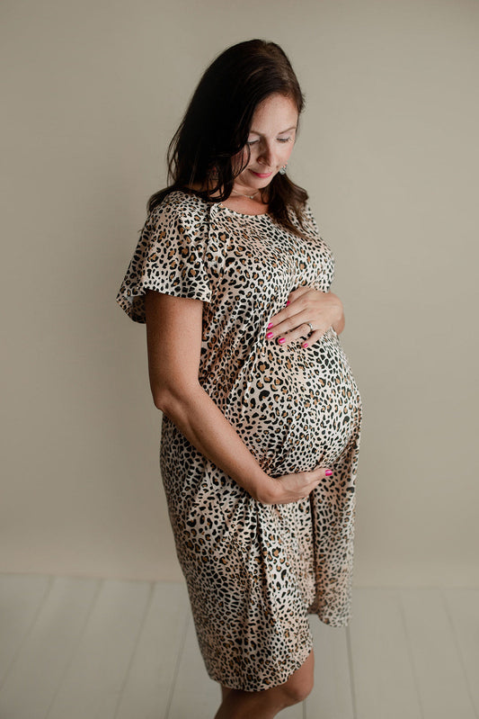 Three Little Tots Leopard Print Labor and Delivery Nursing Hospital Gown