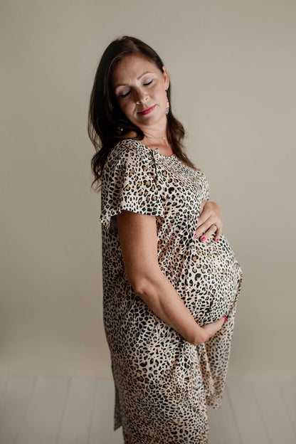 Three Little Tots Leopard Print Labor and Delivery Nursing Hospital Gown