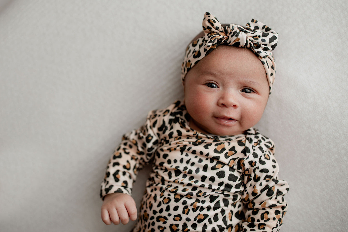 Three Little Tots Leopard Knotted Newborn Baby Gown
