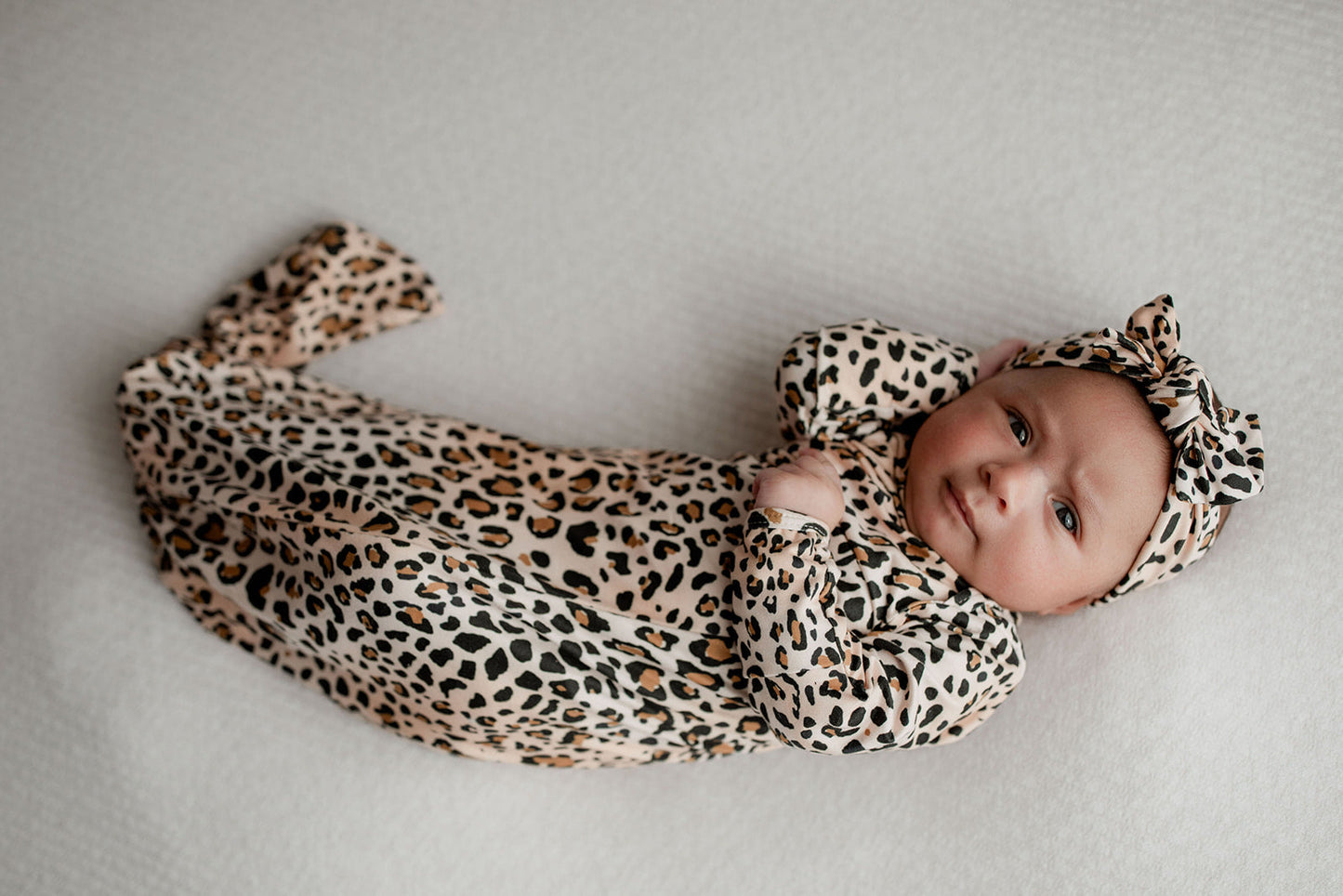 Three Little Tots Leopard Knotted Newborn Baby Gown