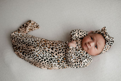 Three Little Tots Leopard Knotted Newborn Baby Gown