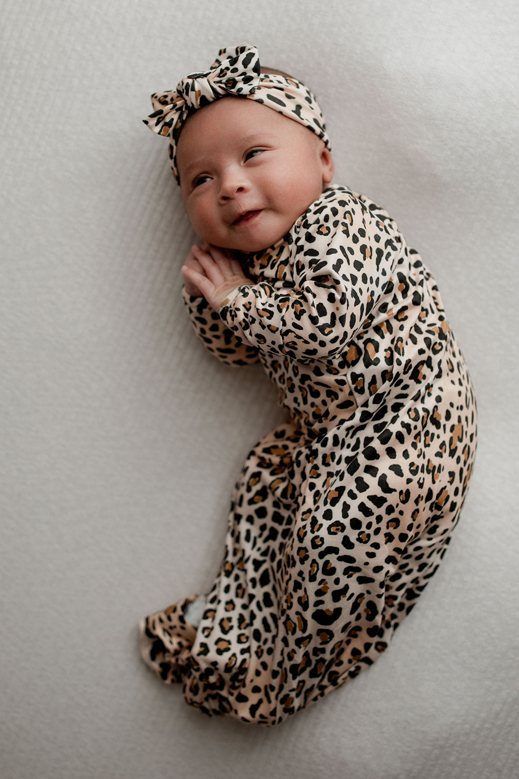Three Little Tots Leopard Knotted Newborn Baby Gown