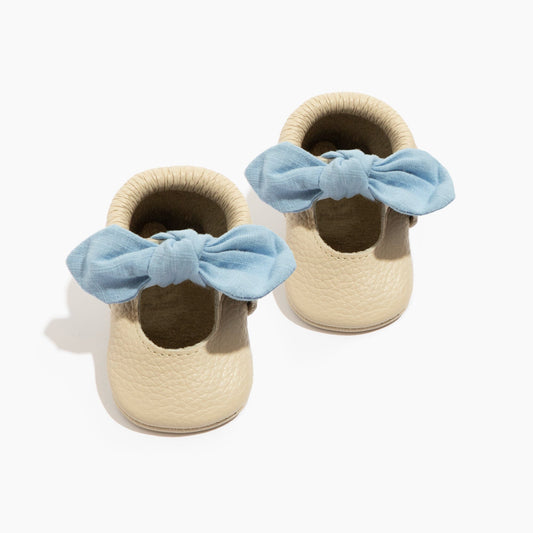 Freshly Picked Linen Periwinkle Knotted Bow Baby Shoe