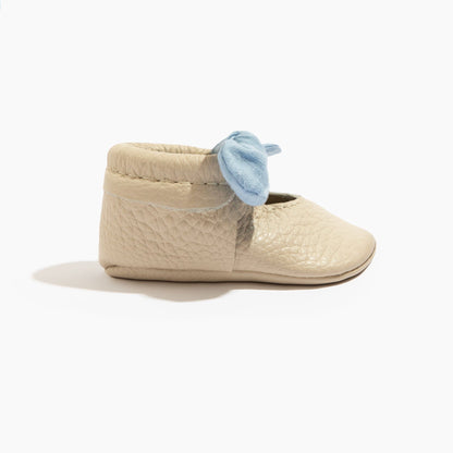 Freshly Picked Linen Periwinkle Knotted Bow Baby Shoe