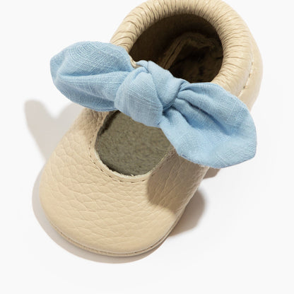 Freshly Picked Linen Periwinkle Knotted Bow Baby Shoe