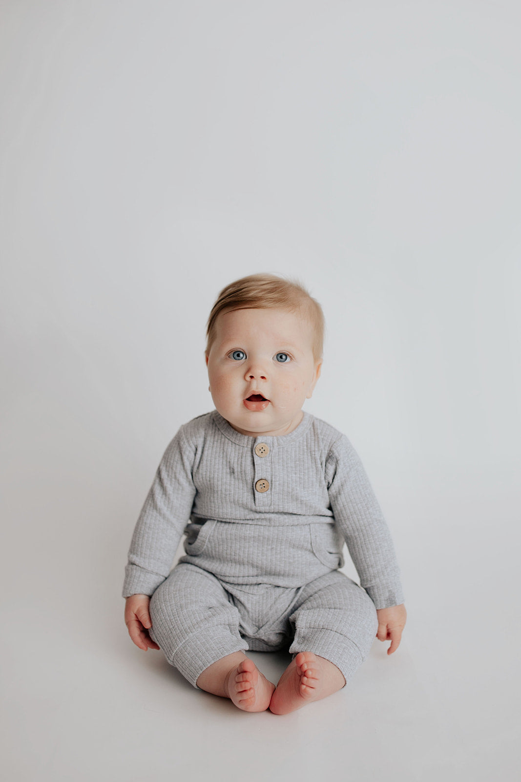 Three Little Tots Gray Baby Ribbed Playsuit with Pockets