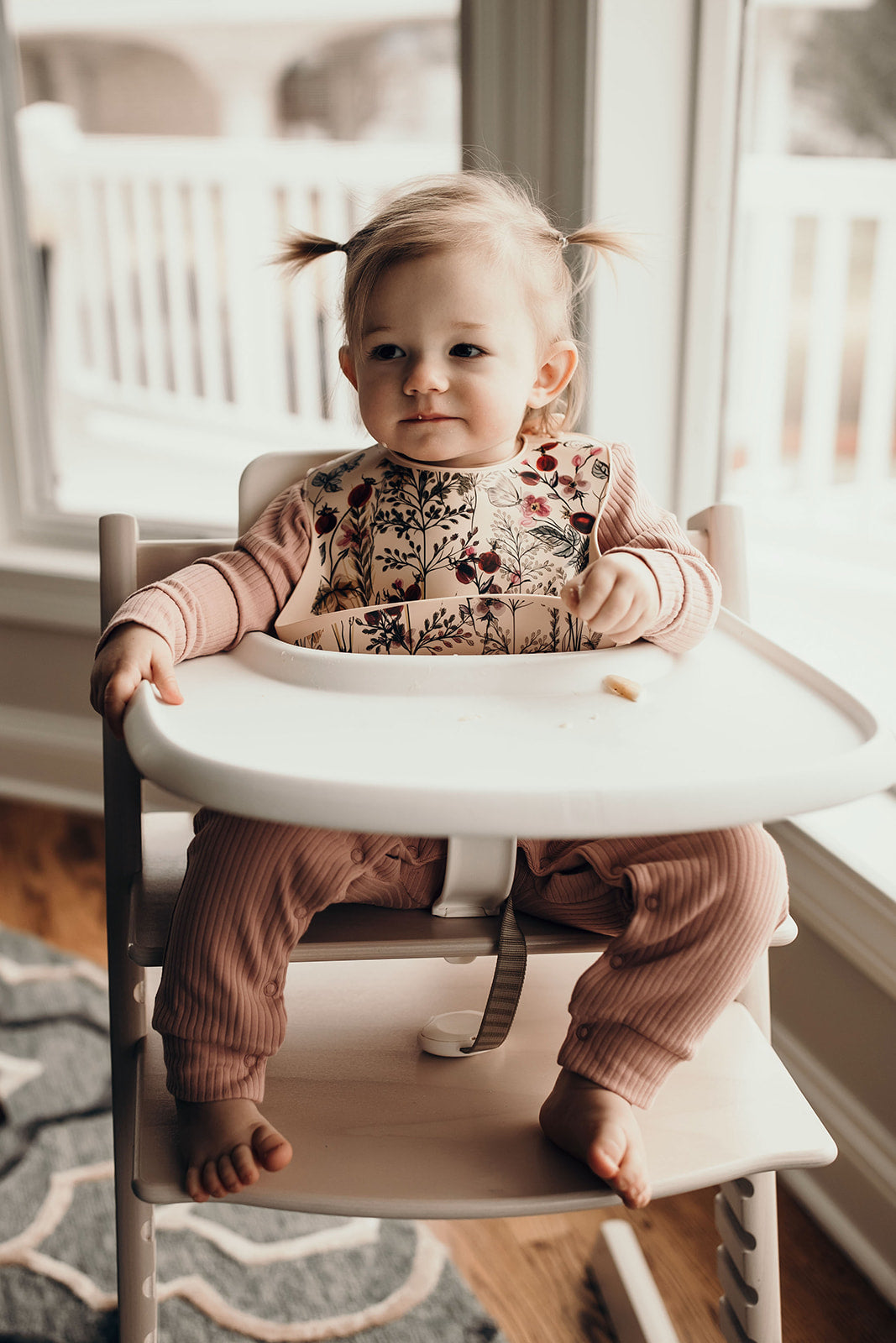 Three Little Tots Floral Silicone Bib with Crumb Catcher