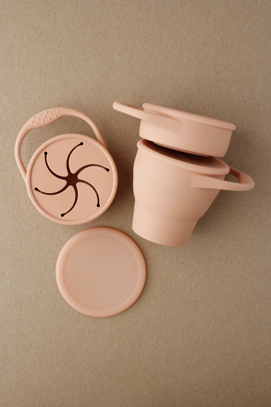 littleCHEW Foldable Silicone Snack Cup - Dusty Coral