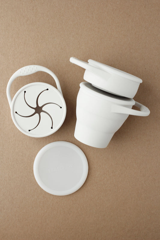 littleCHEW Foldable Silicone Snack Cup - Silver Ivory