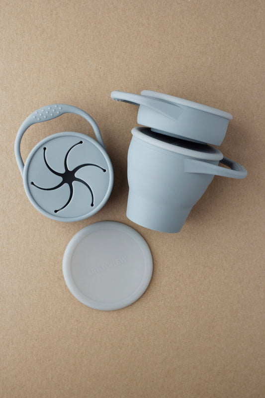 littleCHEW Foldable Silicone Snack Cup - Silver Blue