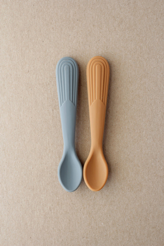 littleCHEW Rainbow Silicone Spoon - Dim Grey | Biscuit