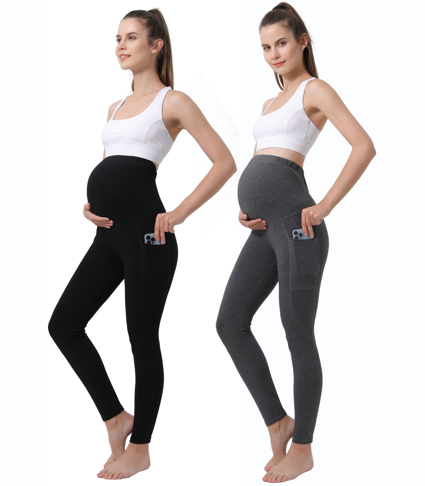 Alina Mae Maternity Pregnancy Yoga Pants with Pockets (2 Pack)