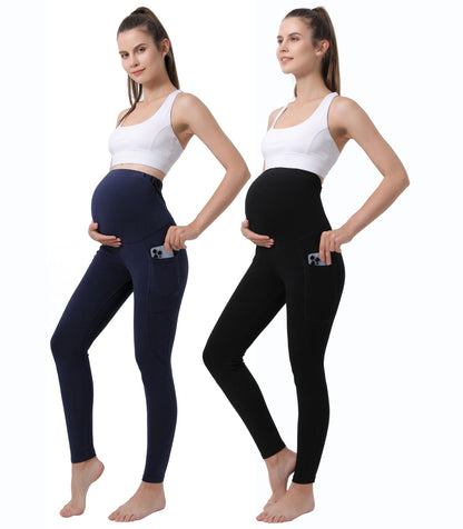Alina Mae Maternity Pregnancy Yoga Pants with Pockets (2 Pack)