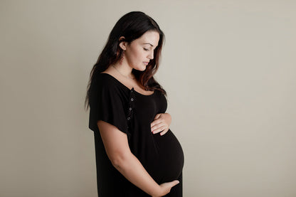 Three Little Tots Ribbed Black Labor and Delivery Nursing Hospital Gown