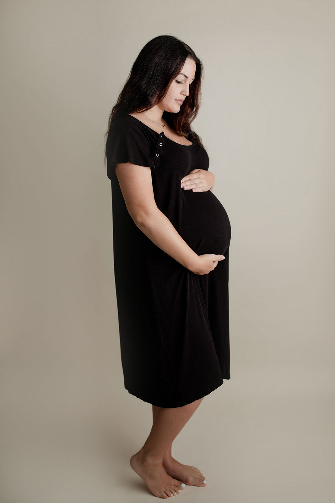 Three Little Tots Ribbed Black Labor and Delivery Nursing Hospital Gown