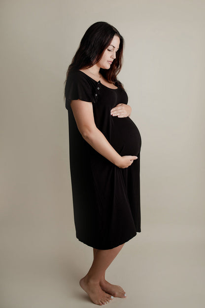 Three Little Tots Ribbed Black Labor and Delivery Nursing Hospital Gown