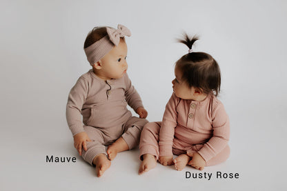 Three Little Tots Dusty Rose Pink Baby Ribbed Playsuit with Pockets