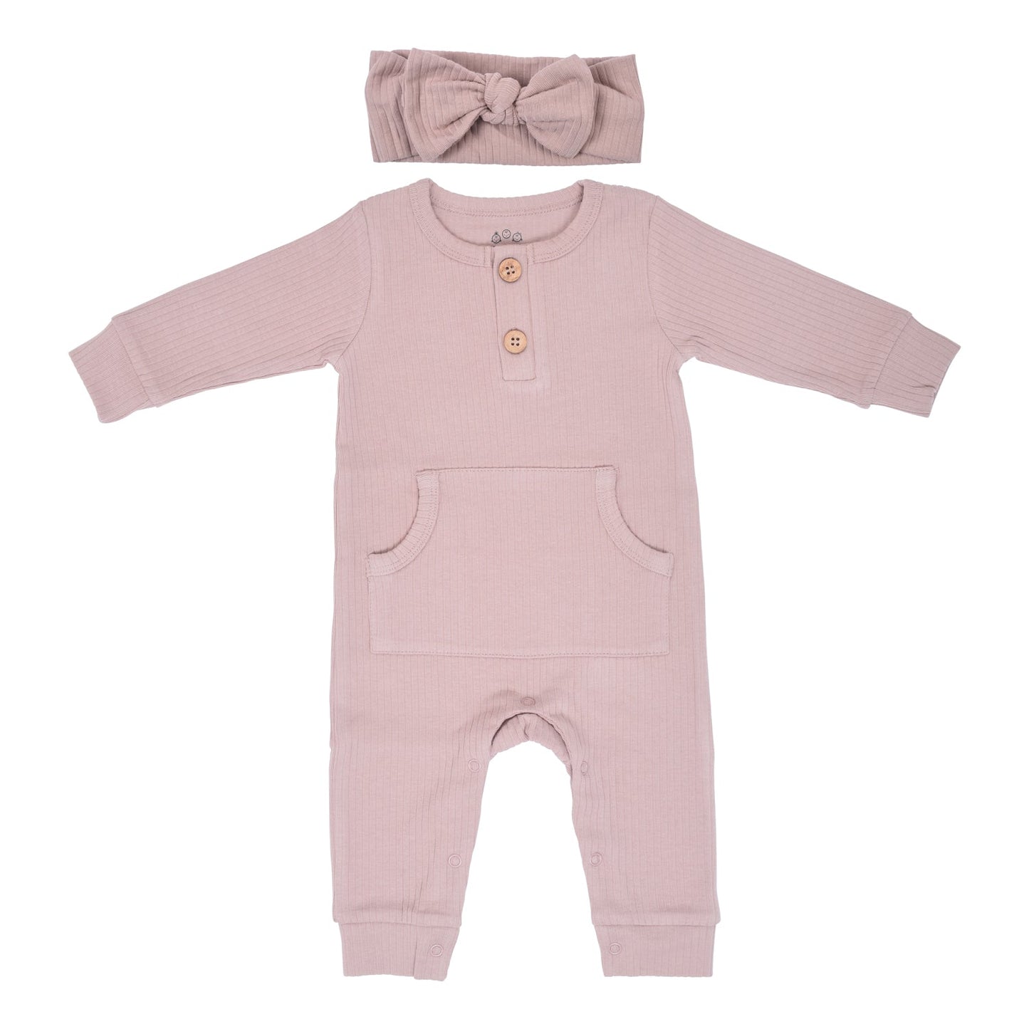 Three Little Tots Mauve Baby Ribbed Playsuit with Pockets