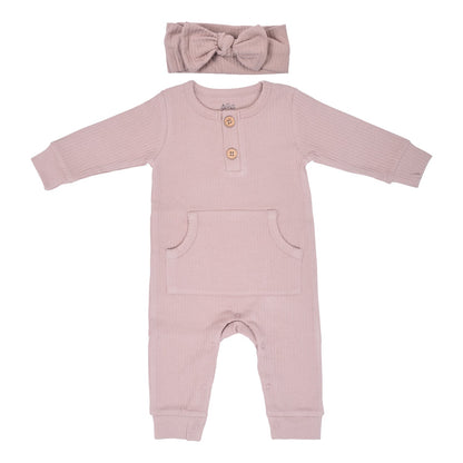 Three Little Tots Mauve Baby Ribbed Playsuit with Pockets