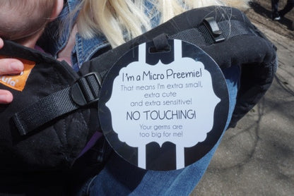 Three Little Tots Micro Preemie No Touching Car Seat Sign Tag