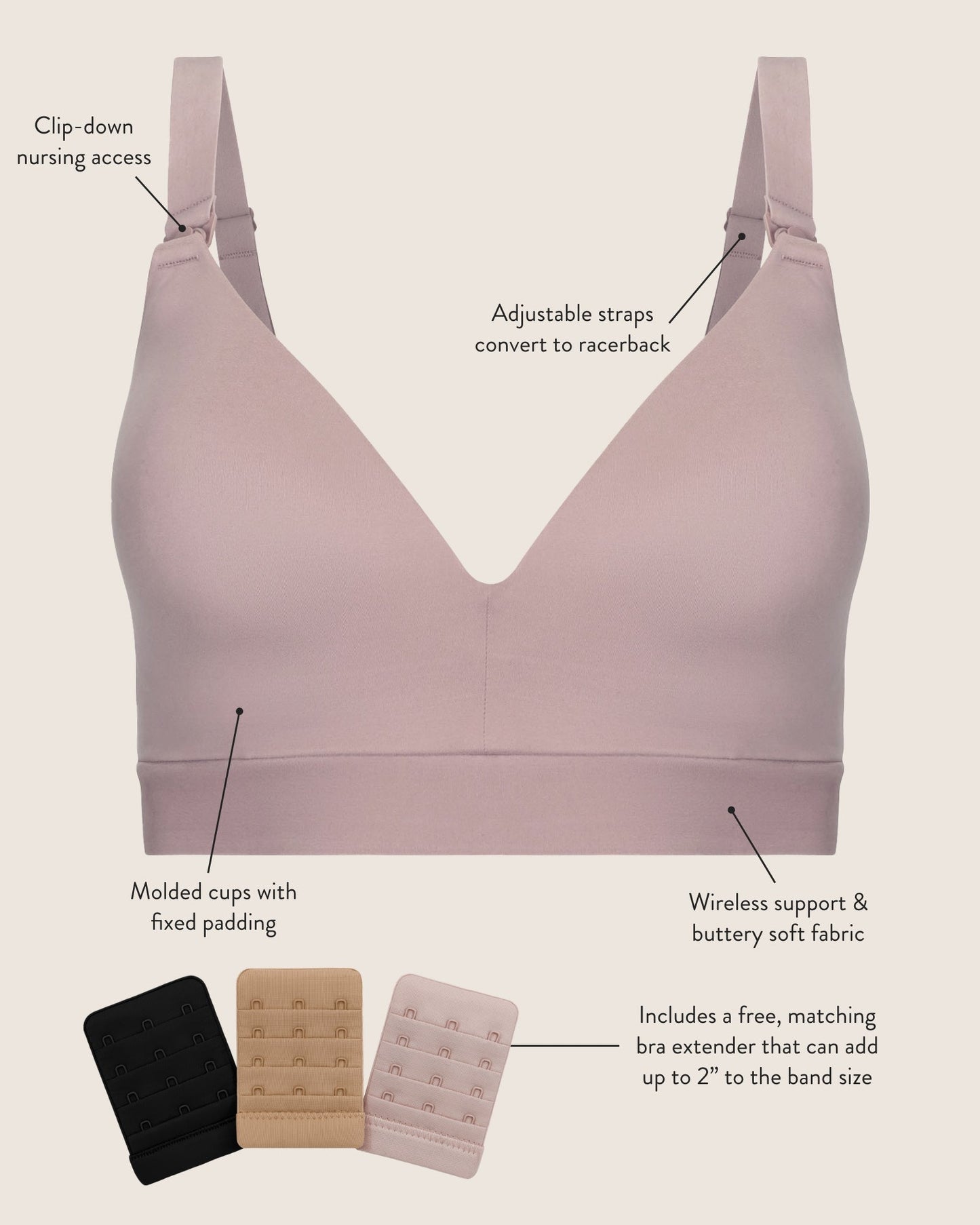 Kindred Bravely Minimalist Maternity & Nursing Bra Lilac Stone