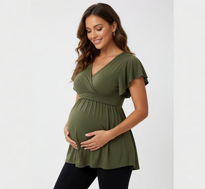 Flowy V-Neck Maternity Nursing Top - Delilah's Maternity