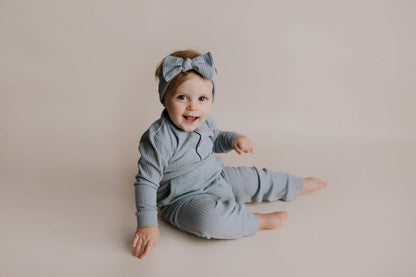Three Little Tots Blissful Blue Baby Ribbed Playsuit with Pockets