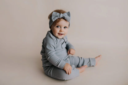 Three Little Tots Blissful Blue Baby Ribbed Playsuit with Pockets