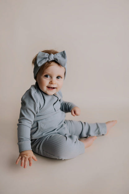 Three Little Tots Blissful Blue Baby Ribbed Playsuit with Pockets