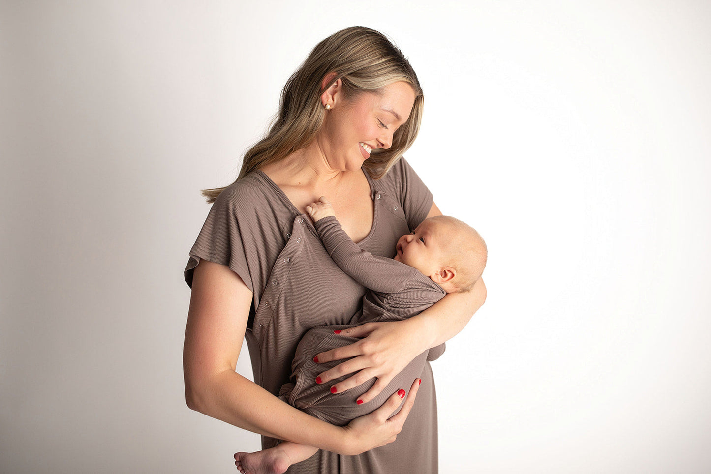 Three Little Tots Cocoa Brown Ribbed Knotted Newborn Baby Gown