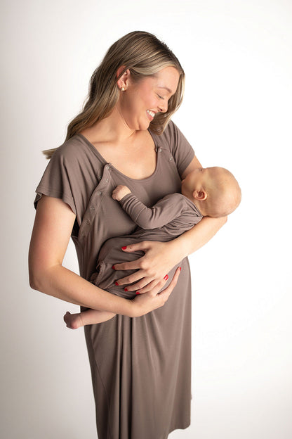 Three Little Tots Cocoa Brown Ribbed Knotted Newborn Baby Gown