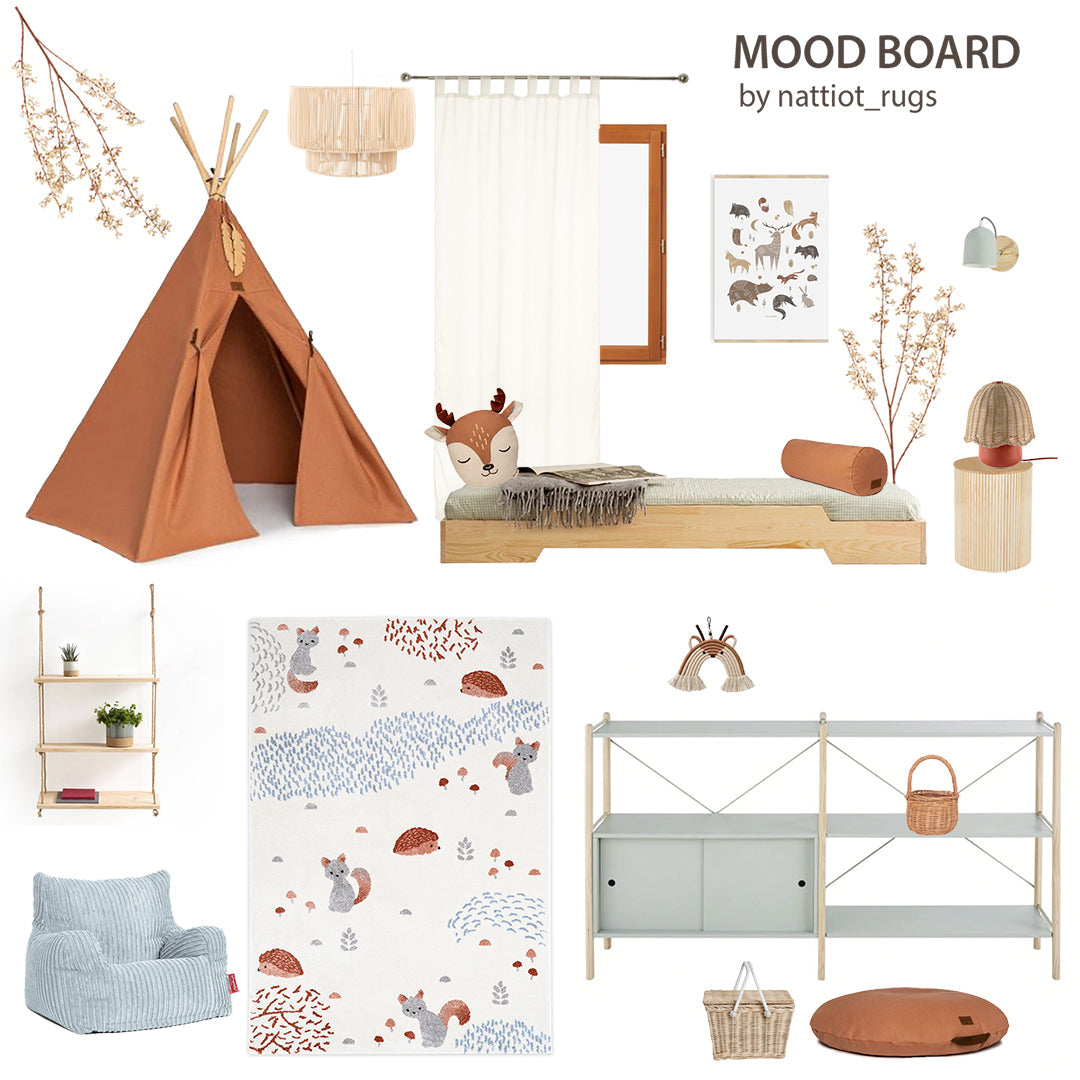Nattiot Forest Dream M Children's Rug with Forest Animals Pattern