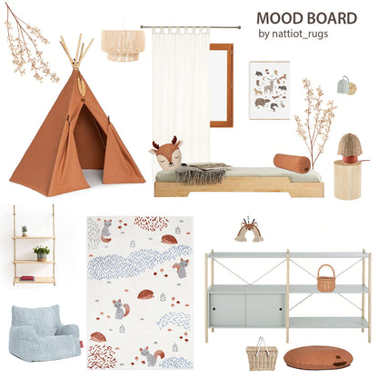 Nattiot Forest Dream M Children's Rug with Forest Animals Pattern