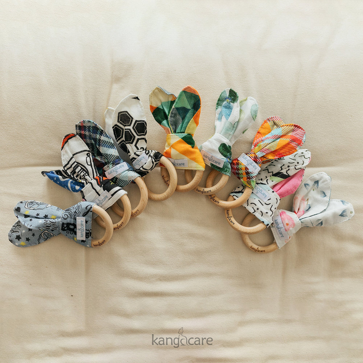 Kanga Care Muslin Crinkle Bunny Ear Teething Ring - Clover