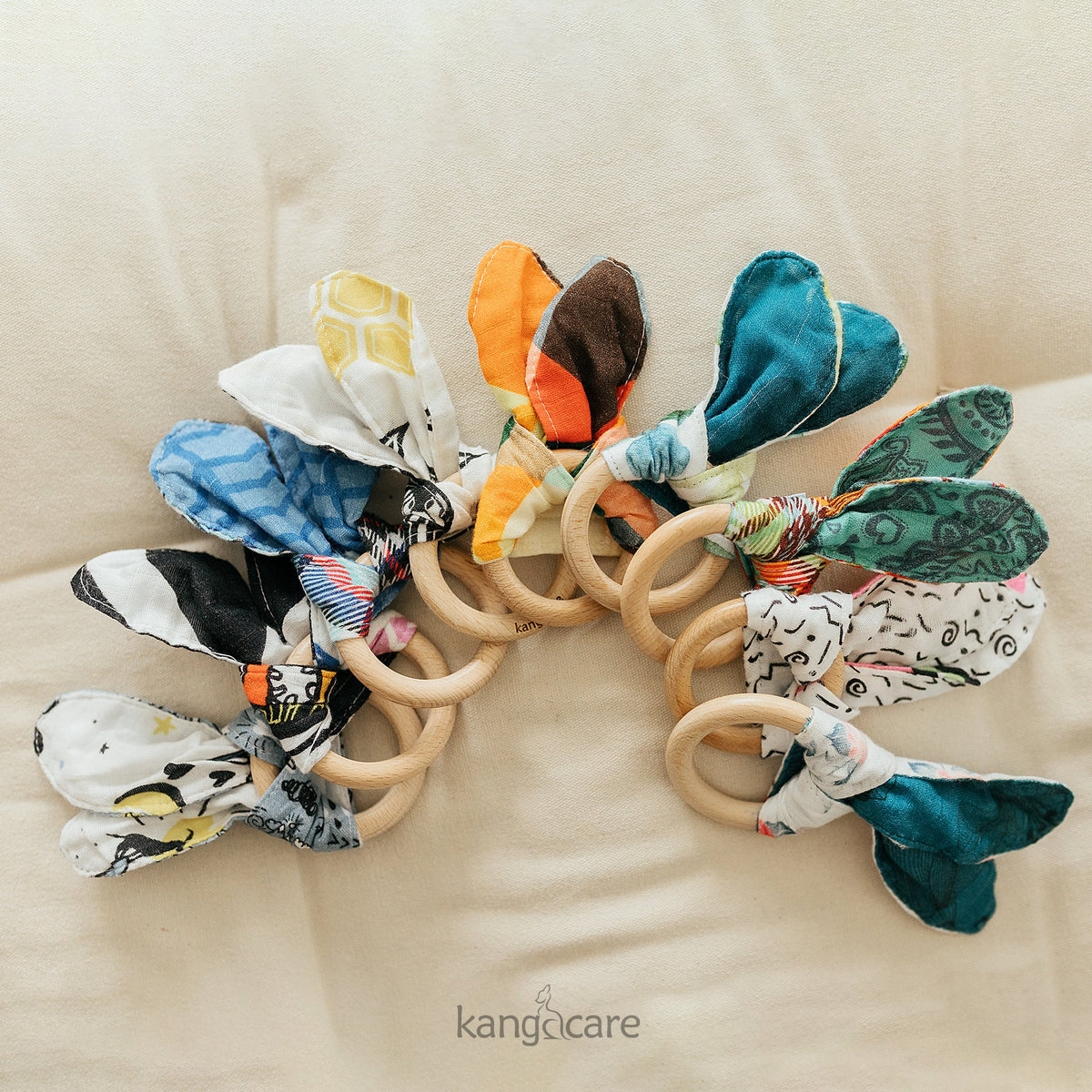 Kanga Care Muslin Crinkle Bunny Ear Teething Ring - Lily